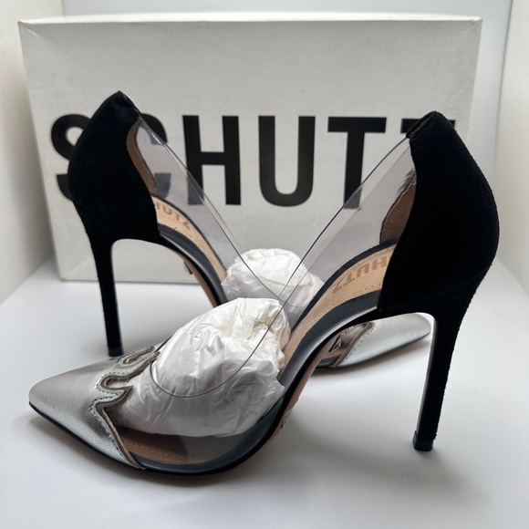 NWT SCHUTZ Den Transparent Silver Flames Pointed Toe Pumps High Heels Sz 5B - Picture 4 of 10